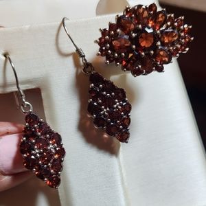 925 Garnet set earings and ring sz 8